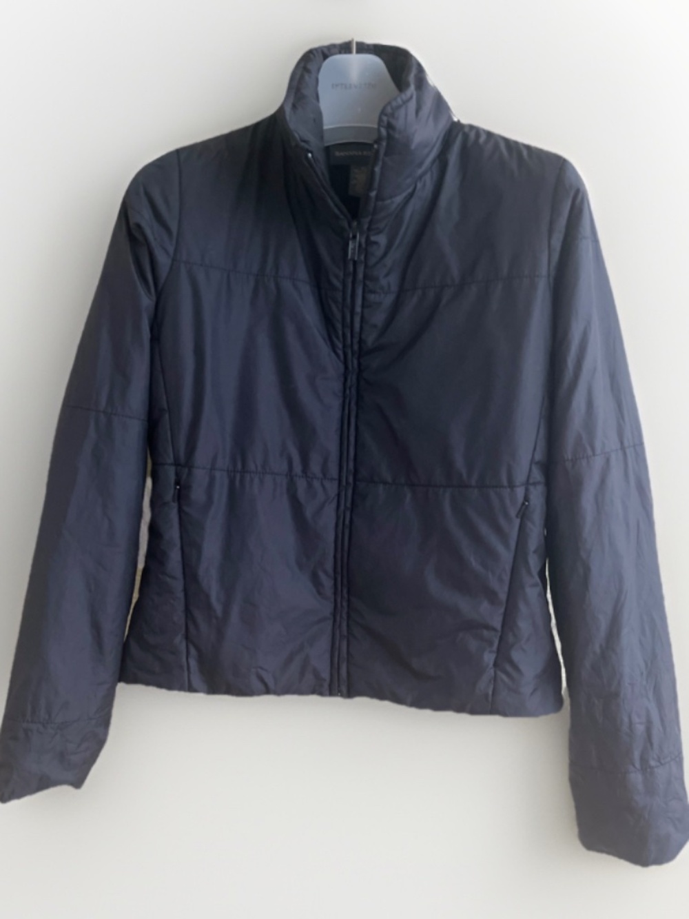 Banana Republic Y2K Black Cropped Puffer Jacket Sz XS Packable Hidden Hood Ceoat